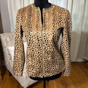 Alfred Dunner Leopard Print Zippered Jacket size 6 petite.